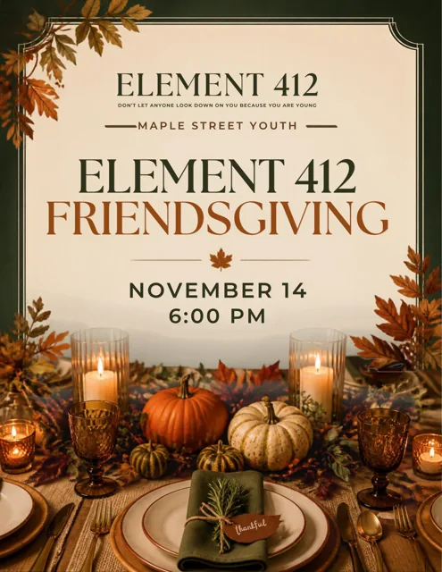 Element 412 Friendsgiving flyer for November 14 at 6 p.m.